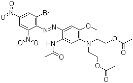 CAS 登录号：3618-72-2, 分散蓝 79:1, 2,2'-((5-乙酰胺基-4-((2-溴-4,6-二硝基苯基)偶氮)-2-甲氧基苯基)亚氨)二乙基二乙酸酯