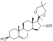CAS # 37079-18-8, (3beta,16alpha)-20,20-[(2,2-Dimethyl-1,3-propanediyl)bis(oxy)]-3-hydroxy-pregn-5-ene-16-carbonitrile, U 36961