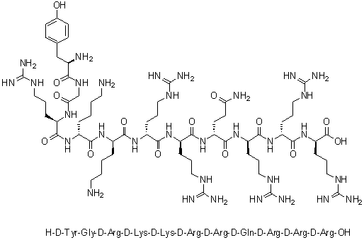 D-酪氨酰甘氨酰-D-精氨酰-D-赖氨酰-D-赖氨酰-D-精氨酰-D-精氨酰-D-谷氨酰胺酰-D-精氨酰-D-精氨酰-D-精氨酸分子结构 (CAS 371916-34-6)