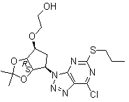structure of CAS# 376608-75-2, 2-[[(3aR,4S,6R,6aS)-6-[7-氯-5-(丙硫基)-3H-1,2,3-三氮唑并[4,5-d]嘧啶-3-基]四氢-2,2-二甲基-4H-环戊烯并-1,3-二恶茂-4-基]氧基]乙醇