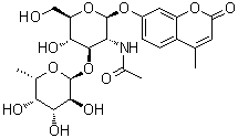 7-[[2-(乙酰氨基)-2-脱氧-3-O-(6-脱氧-alpha-L-吡喃半乳糖基)-beta-D-吡喃葡萄糖基]氧基]-4-甲基-2H-1-苯并吡喃-2-酮分子结构 (CAS 383160-12-1)