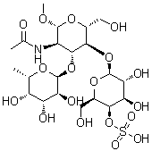 CAS 登录号：386229-72-7, 甲基 O-6-脱氧-alpha-L-吡喃半乳糖基-(1→3)-O-[4-O-磺基-beta-D-吡喃半乳糖基-(1→4)]-2-(乙酰氨基)-2-脱氧-beta-D-吡喃葡萄糖苷