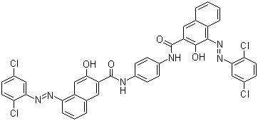 CAS # 3905-19-9 (12225-04-6), Pigment Red 166, C.I. 20730, 1,4-Bis[[1-(2,5-dichlorophenylazo)-2-hydroxy-3-naphthoyl]amino]benzene, N,N'-1,4-Phenylenebis[4-[(2,5-dichlorophenyl)azo]-3-hydroxy-2-naphthalenecarboxamide]