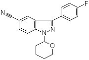 3-(4-氟苯基)-1-(四氢-2H-吡喃-2-基)-1H-吲唑-5-甲腈分子结构 (CAS 395100-09-1)