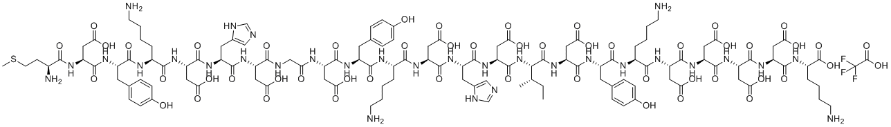 CAS # 402750-12-3, 3X Flag Peptide Trifluoroacetate, (2S)-6-amino-2-[[(2S)-2-[[(2S)-2-[[(2S)-2-[[(2S)-2-[[(2S)-6-amino-2-[[(2S)-2-[[(2S)-2-[[(2S,3S)-2-[[(2S)-2-[[(2S)-2-[[(2S)-2-[[(2S)-6-amino-2-[[(2S)-2-[[(2S)-2-[[2-[[(2S)-2-[[(2S)-2-[[(2S)-2-[[(2S)-6-amino-2-[[(2S)-2-[[(2S)-2-[[(2S)-2-amino-4-methylsulfanylbutanoyl]amino]-3-carboxypropanoyl]amino]-3-(4-hydroxyphenyl)propanoyl]amino]hexanoyl]amino]-3-carboxypropanoyl]amino]-3-(1H-imidazol-5-yl)propanoyl]amino]-3-carboxypropanoyl]amino]acetyl]amino]-3-carboxypropanoyl]amino]-3-(4-hydroxyphenyl)propanoyl]amino]hexanoyl]amino]-3-carboxypropanoyl]amino]-3-(1H-imidazol-5-yl)propanoyl]amino]-3-carboxypropanoyl]amino]-3-methylpentanoyl]amino]-3-carboxypropanoyl]amino]-3-(4-hydroxyphenyl)propanoyl]amino]hexanoyl]amino]-3-carboxypropanoyl]amino]-3-carboxypropanoyl]amino]-3-carboxypropanoyl]amino]-3-carboxypropanoyl]amino]hexanoic acid,2,2,2-trifluoroacetic acid