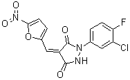 1-(3-氯-4-氟苯基)-4-[(5-硝基-2-呋喃基)亚甲基]-3,5-吡唑烷二酮分子结构 (CAS 423148-78-1)