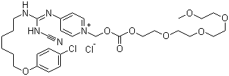 CAS # 432037-57-5, 1-[[[[2-[2-[2-[2-Methoxyethoxy]ethoxy]ethoxy]ethoxy]carbonyl]oxy]methyl]-4-[N'-cyano-N''-[6-[4-chlorophenoxy]hexyl]guanidino]pyridinium chloride