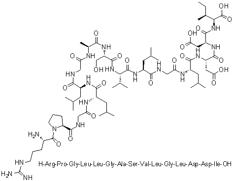 L-精氨酰-L-脯氨酰甘氨酰-L-亮氨酰-L-亮氨酰甘氨酰-L-丙氨酰-L-丝氨酰-L-缬氨酰-L-亮氨酰甘氨酰-L-亮氨酰-L-alpha-天冬氨酰-L-alpha-天冬氨酰-L-异亮氨酸分子结构 (CAS 433215-18-0)