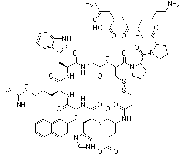 N-(3-巯基-1-氧代丙基)-L-alpha-谷氨酰-L-组氨酰-3-(2-萘基)-D-丙氨酰-L-精氨酰-L-色氨酰甘氨酰-L-半胱氨酰-L-脯氨酰-L-脯氨酰-L-赖氨酰-L-alpha-天冬氨酰胺环(1→7)-二硫醚分子结构 (CAS 436083-30-6)