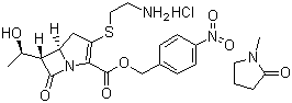 (5R,6S)-3-[(2-氨基乙基)硫]-6-[(1R)-1-羟乙基]-7-氧代-1-氮杂二环[3.2.0 ]庚-2-烯-2-羧酸-(4-硝基苯)甲酯盐酸盐 1-甲基-2-吡咯烷酮  (1:1) 溶剂化合物分子结构 (CAS 442847-66-7)