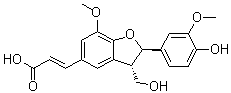 CAS # 443908-19-8, Glycosmisic acid, (2E)-3-[(2R,3S)-2,3-Dihydro-2-(4-hydroxy-3-methoxyphenyl)-3-(hydroxymethyl)-7-methoxy-5-benzofuranyl]-2-propenoic acid, Spicatolignan B