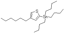 CAS # 444579-42-4, Tributyl(4-hexylthiophen-2-yl)stannane, 4-Hexyl-2-Tributylstannylthiophene, 5-(Tributylstannyl)-3-hexylthiophene, Tributyl(4-hexyl-thien-2-yl)stannane