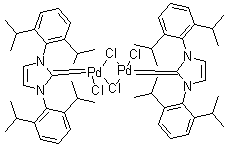 二氯化[1,3-双(2,6-二异丙基苯基)-1,3-二氢-2H-咪唑-2-亚基]钯(II) 二聚物 立体异构体混合物分子结构 (CAS 444910-17-2)
