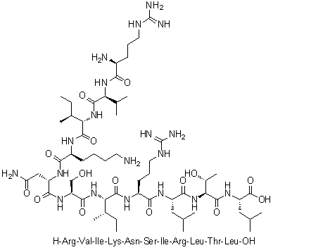 L-精氨酰-L-缬氨酰-L-异亮氨酰-L-赖氨酰-L-天冬氨酰胺酰-L-丝氨酰-L-异亮氨酰-L-精氨酰-L-亮氨酰-L-苏氨酰-L-亮氨酸分子结构 (CAS 462659-57-0)