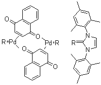 1,3-双(2,4,6-三甲基苯基)咪唑-2-亚基 (1,4-萘醌)钯 二聚物分子结构 (CAS 467220-49-1)