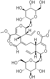 CAS # 471271-55-3, (E)-Aldosecologanin, (2S,2'S,3R,3'R,4R,4'S)-4,4'-[(1E)-1-Formyl-1-propene-1,3-diyl]bis[3-ethenyl-2-(beta-D-glucopyranosyloxy)-3,4-dihydro-2H-pyran-5-carboxylic acid] dimethyl ester