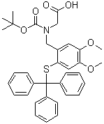 structure of CAS# 475113-75-8, N-[[4,5-二甲氧基-2-[(三苯基甲基)硫基]苯基]甲基]-N-[叔丁氧羰基]甘氨酸