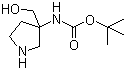 (3-羟甲基吡咯烷-3-基)氨基甲酸叔丁酯分子结构 (CAS 475469-15-9)