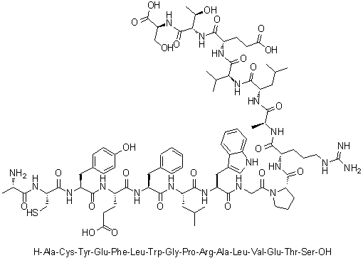 CAS # 476645-66-6, L-Alanyl-L-cysteinyl-L-tyrosyl-L-alpha-glutamyl-L-phenylalanyl-L-leucyl-L-tryptophylglycyl-L-prolyl-L-arginyl-L-alanyl-L-leucyl-L-valyl-L-alpha-glutamyl-L-threonyl-L-serine