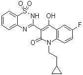 CAS 登录号：477931-14-9, 1-(2-环丙基乙基)-3-(1,1-二氧代-2H-1,2,4-苯并噻二嗪-3-基)-6-氟-4-羟基-2(1H)-喹啉酮