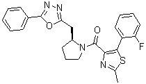 structure of CAS# 483313-22-0, (S)-1-[5-[2-氟苯基]-2-甲基噻唑-4-基]-1-[2-[[5-苯基-[1,3,4]恶二唑-2-基]甲基]吡咯烷-1-基]甲酮