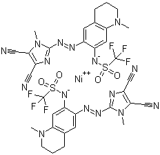 双[N-[6-[2-(4,5-二氰基-1-甲基-1H-咪唑-2-基-N3)偶氮-N1]-1,2,3,4-四氢-1-甲基-7-喹啉基]-1,1,1-三氟甲磺酰胺根合-N]镍分子结构 (CAS 494197-74-9)