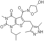 CAS # 496791-37-8, AR-C 155858, (S)-6-[(3,5-Dimethyl-1H-pyrazol-4-yl)methyl]-5-[(4-hydroxyisoxazolidin-2-yl)carbonyl]-1-isobutyl-3-methylthieno[2,3-d]pyrimidine-2,4(1H,3H)-dione