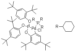 structure of CAS# 502964-53-6, [2-[[双[2,4-二叔丁基苯氧基]膦]氧基]-3,5-双叔丁基苯基](三环己基膦)氯化钯