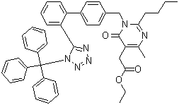 2-正丁基-5-乙氧羰基甲基-6-甲基-3-[[2'-(N-三苯基甲基四唑-5-基)联苯-4-基]甲基]嘧啶-4(3H)-酮分子结构 (CAS 503155-66-6)