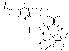 structure of CAS# 503155-67-7, 2-Butyl-1,6-dihydro-N,N,4-trimethyl-6-oxo-1-[[2'-[1-(triphenylmethyl)-1H-tetrazol-5-yl][1,1'-biphenyl]-4-yl]methyl]-5-pyrimidineacetamide