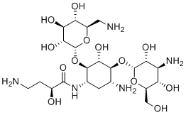 CAS # 50725-24-1, Amikacin EP Impurity A, (2S)-4-amino-N-[(1S,2R,3R,4S,5R)-5-amino-4-[(2S,3R,4S,5S,6R)-4-amino-3,5-dihydroxy-6-(hydroxymethyl)oxan-2-yl]oxy-2-[(2R,3R,4S,5S,6R)-6-(aminomethyl)-3,4,5-trihydroxyoxan-2-yl]oxy-3-hydroxycyclohexyl]-2-hydroxybutanamide