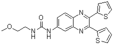 structure of CAS# 508186-14-9, N-(2,3-Di-2-thienyl-6-quinoxalinyl)-N'-(2-methoxyethyl)urea