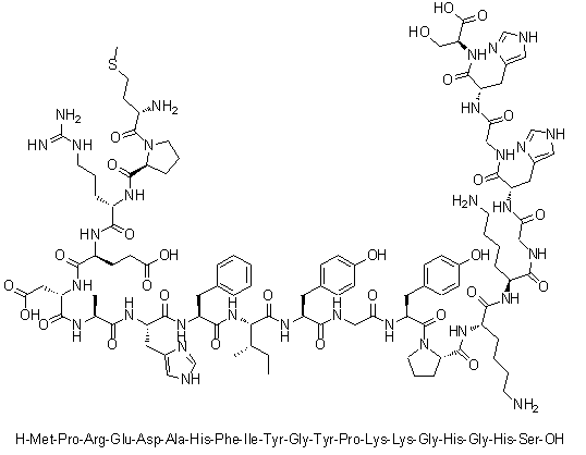 L-蛋氨酰-L-脯氨酰-L-精氨酰-L-alpha-谷氨酰-L-alpha-天冬氨酰-L-丙氨酰-L-组氨酰-L-苯丙氨酰-L-异亮氨酰-L-酪氨酰甘氨酰-L-酪氨酰-L-脯氨酰-L-赖氨酰-L-赖氨酰甘氨酰-L-组氨酰甘氨酰-L-组氨酰-L-丝氨酸分子结构 (CAS 508230-35-1)