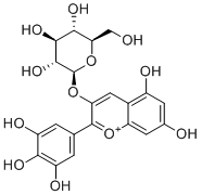 CAS # 50986-17-9, Delphinidin 3-glucoside, (2S,3R,4S,5S,6R)-2-[5,7-dihydroxy-2-(3,4,5-trihydroxyphenyl)chromenylium-3-yl]oxy-6-(hydroxymethyl)oxane-3,4,5-triol