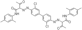 CAS # 5102-83-0, Pigment Yellow 13, 2,2'-[(3,3'-Dichloro[1,1'-biphenyl]-4,4'-diyl)bis(azo)]bis[N-(2,4-dimethylphenyl)-3-oxo-butanamide, C.I. 21100