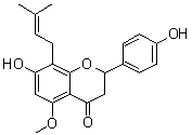 structure of CAS# 521-48-2, 4',7-二羟基-5-甲氧基-8-(3-甲基-2-丁烯基)黄烷酮