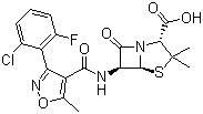 CAS 登录号：5250-39-5, 氟氯西林, (2S,5R,6R)-6-[[3-(2-氯-6-氟苯基)-5-甲基-1,2-恶唑-4-甲酰]氨基]-3,3-二甲基-7-氧代-4-硫杂-1-氮杂双环[3.2.0]庚烷-2-羧酸