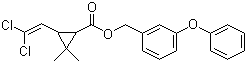 CAS # 52645-53-1, Permethrin, 3-(2,2-Dichloroethenyl)-2,2-dimethylcyclopropanecarboxylic acid (3-phenoxyphenyl)methyl ester, m-Phenoxybenzyl 3-(2,2-dichlorovinyl)-2,2-dimethylcyclopropanecarboxylate