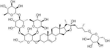 CAS # 53093-47-3, Proto-Pb, (3beta,22alpha,25R)-26-(beta-D-Glucopyranosyloxy)-22-hydroxyfurost-5-en-3-yl O-6-deoxy-alpha-L-mannopyranosyl-(1→2)-O-[O-6-deoxy-alpha-L-mannopyranosyl-(1→4)-6-deoxy-alpha-L-mannopyranosyl-(1→4)]-beta-D-glucopyranoside, Asperosid, Dichotomin, HK-06-D01