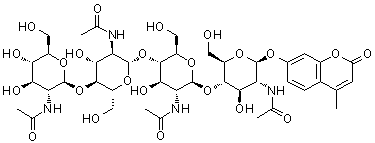 CAS 登录号：53643-14-4, 7-[[O-2-(乙酰氨基)-2-脱氧-beta-D-吡喃葡萄糖基-(1→4)-O-2-(乙酰氨基)-2-脱氧-beta-D-吡喃葡萄糖基-(1→4)-O-2-(乙酰氨基)-2-脱氧-beta-D-吡喃葡萄糖基-(1→4)-2-(乙酰氨基)-2-脱氧-beta-D-吡喃葡萄糖基]氧基]-4-甲基-2H-1-苯并吡喃-2-酮