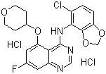 CAS 登录号：536740-46-2, 7-氟-5-[[四氢吡喃-4-基]氧基]-4-[[6-氯-2,3-亚甲基二氧基苯基]氨基]喹唑啉二盐酸盐