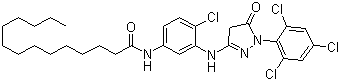 CAS # 54636-84-9, N-(4-Chloro-3-((4,5-dihydro-5-oxo-1-(2,4,6-trichlorophenyl)-1H-pyrazol-3-yl)amino)phenyl)myristamide, N-(4-Chloro-3-((4,5-dihydro-5-oxo-1-(2,4,6-trichlorophenyl)-1H-pyrazol-3-yl)amino)phenyl)tetradecanamide