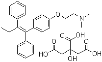 CAS # 54965-24-1, Tamoxifen citrate, (Z)-2-[4-(1,2-Diphenyl-1-butenyl)phenoxyl]-N,N-dimethyl-ethanamine-citrate, 1-p-beta-Dimethylaminoethoxyphenyl-trans-1,2-diphenylbut-1-ene citrate