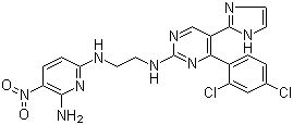 structure of CAS# 556813-39-9, N6-[2-[[4-(2,4-二氯苯基)-5-(1H-咪唑-2-基)-2-嘧啶基]氨基]乙基]-3-硝基-2,6-吡啶二胺