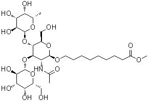 CAS # 56343-02-3, 9-[[O-6-Deoxy-alpha-L-galactopyranosyl-(1→4)-O-[beta-D-galactopyranosyl-(1→3)]-2-(acetylamino)-2-deoxy-beta-D-glucopyranosyl]oxy]nonanoic acid methyl ester