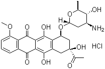 (8S-顺式)-8-乙酰基-10-[(3-氨基-2,3,6-三去氧-alpha-L-阿拉伯吡喃糖基)氧基]-7,8,9,10-四氢-6,8,11-三羟基-1-甲氧基并四苯-5,12-二酮盐酸盐分子结构 (CAS 56390-08-0)