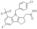 structure of CAS# 571170-81-5, 4-[(4-氯苯基)甲基]-7-氟-1,2,3,4-四氢-5-(甲基磺酰基)-环戊二烯并[b]吲哚-3-乙酸