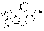 (3R)-4-[(4-氯苯基)甲基]-7-氟-1,2,3,4-四氢-5-(甲基磺酰基)-环戊二烯并[b]吲哚-3-乙酸钠盐分子结构 (CAS 572874-50-1)