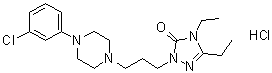 CAS # 57775-22-1, Etoperidone hydrochloride, Axiomin, Deprecer, Etonin, Etoran, McN-A 2673-11, ST 1191, Staff, Tropene, 2-[3-[4-(3-Chlorophenyl)-1-piperazinyl]propyl]-4,5-diethyl-2,4-dihydro-3H-1,2,4-triazol-3-one monohydrochloride