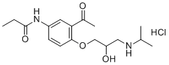 N-[3-乙酰基-4-[2-羟基-3-(丙烷-2-基氨基)丙氧基]苯基]丙酰胺盐酸盐分子结构 (CAS 57898-79-0)
